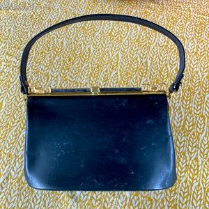 Vintage Black Leather Hand Bag